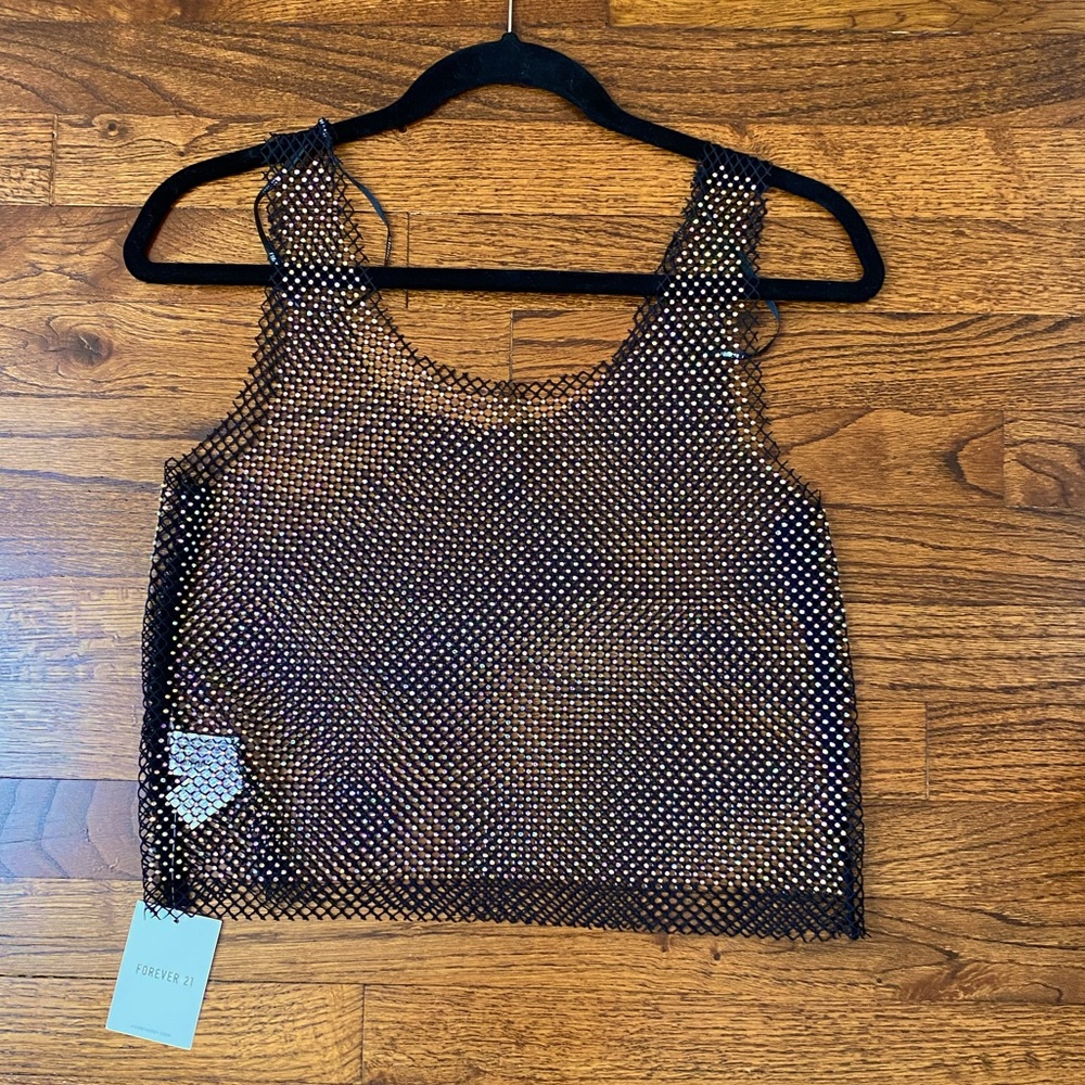 Forever 21 fishnet tank top with rhinestone detail. Size M.